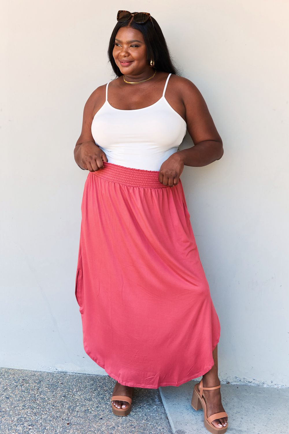 High Waist Scoop Hem Maxi Skirt in Hot Pink - Bottoms - Skirts - 4 - 2024