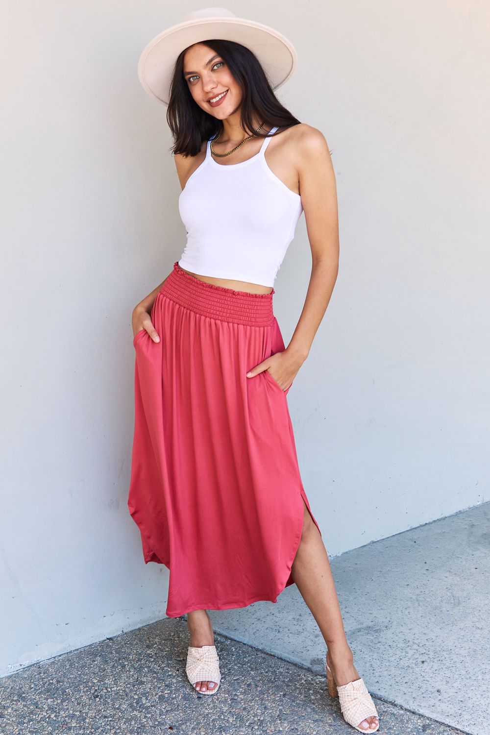 High Waist Scoop Hem Maxi Skirt in Hot Pink - Bottoms - Skirts - 8 - 2024