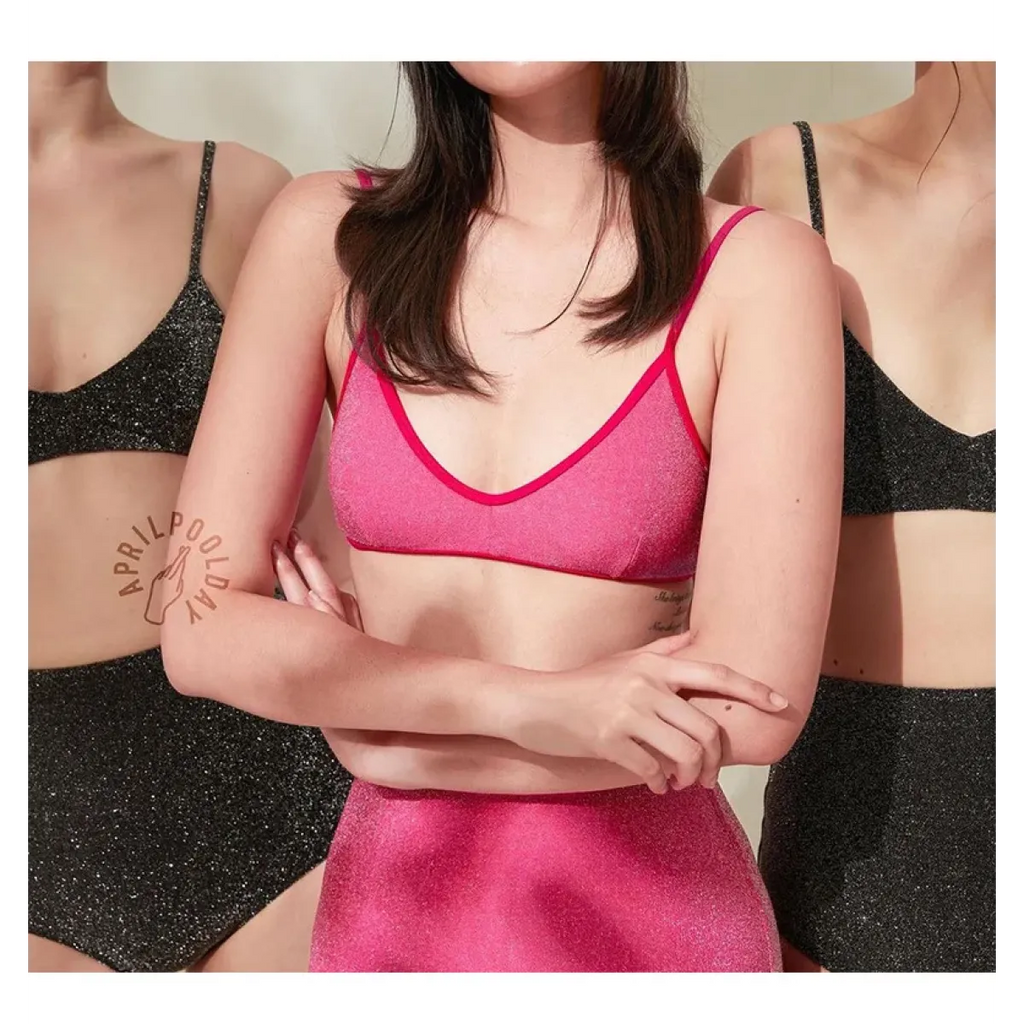 Glitter Bikini Set – High Waist Shiny Contrast Trim Beachwear - Swimsuits - Swimwear - 21