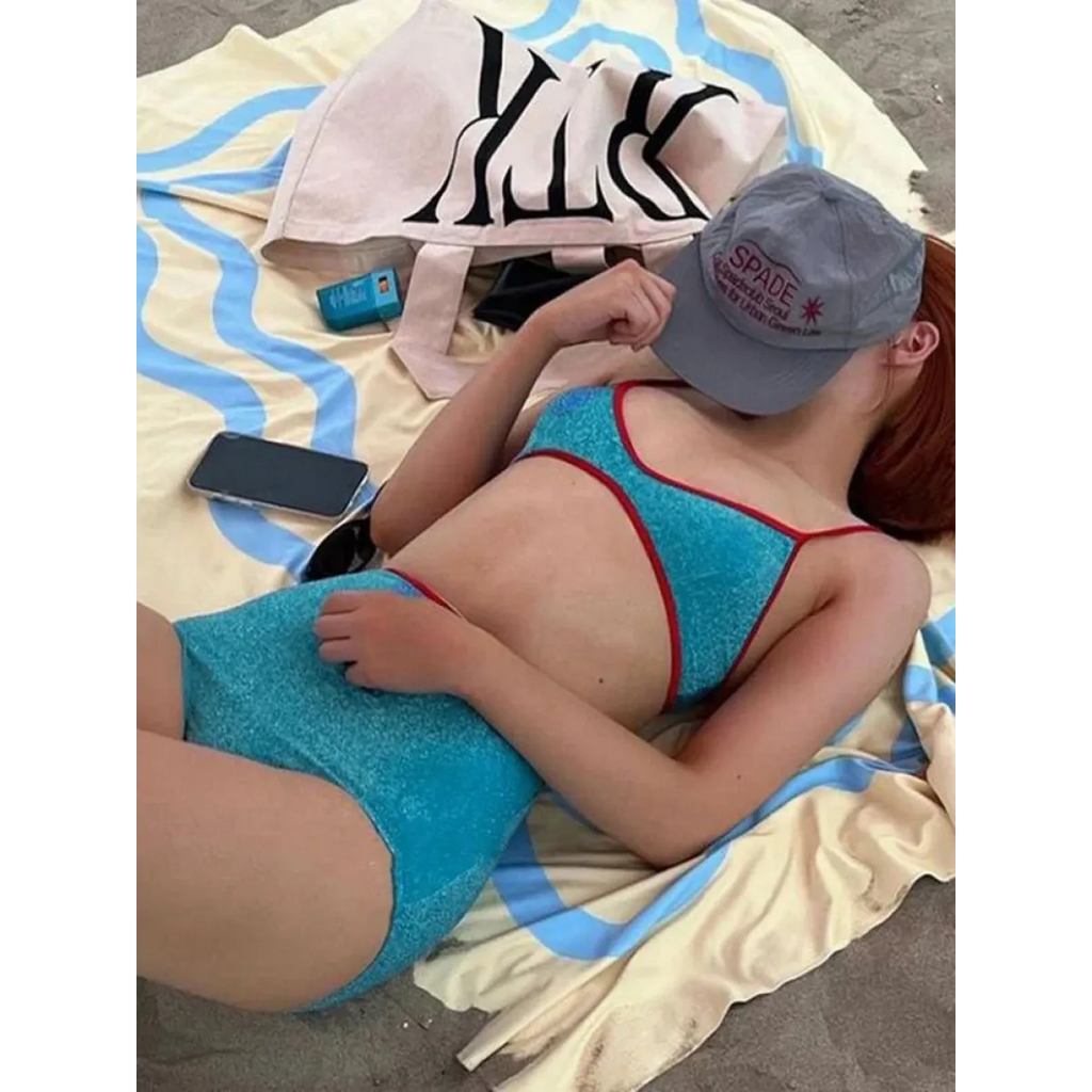 Glitter Bikini Set – High Waist Shiny Contrast Trim Beachwear - Swimsuits - Swimwear - 4