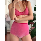 Glitter Bikini Set – High Waist Shiny Contrast Trim Beachwear - Swimsuits - Swimwear - 1