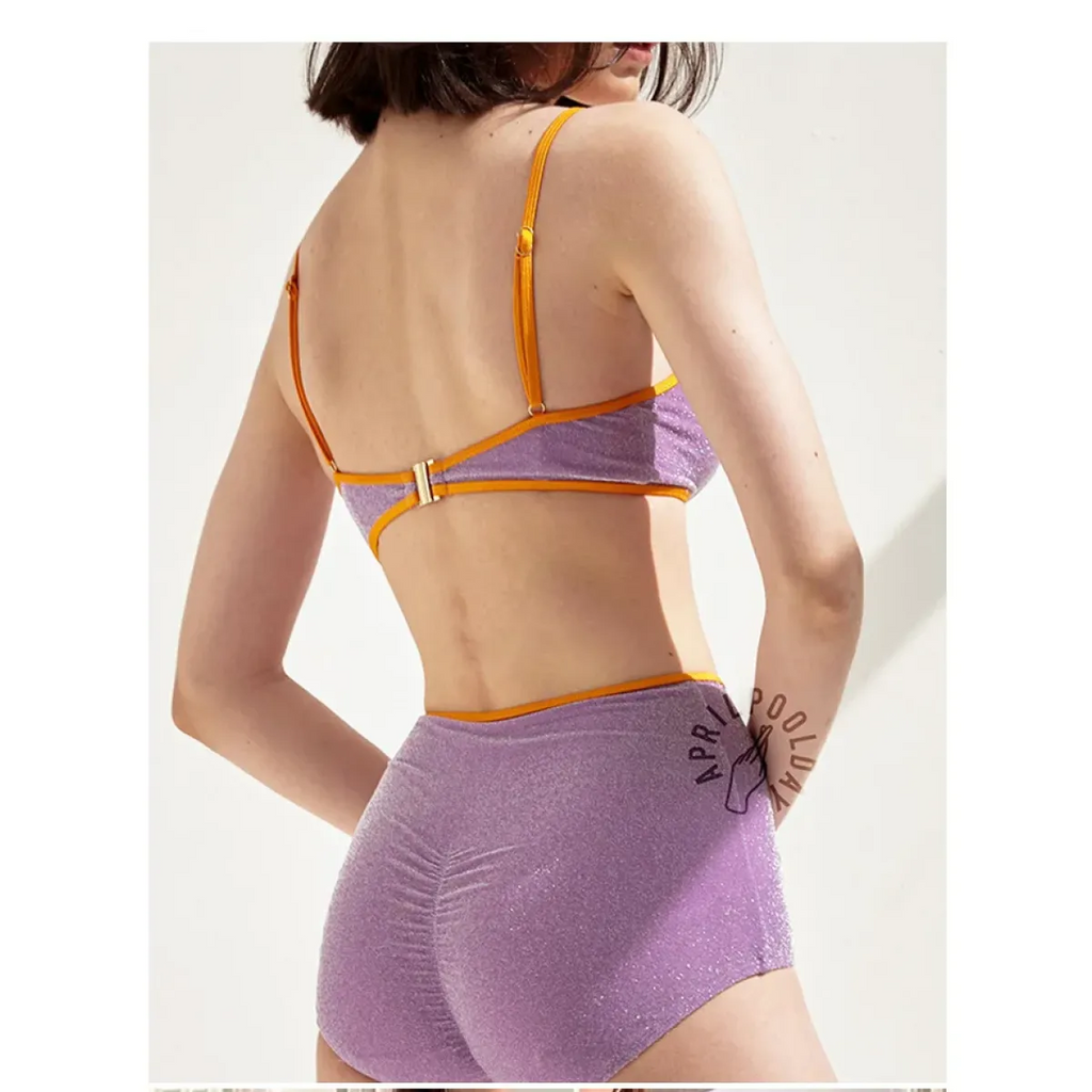 Glitter Bikini Set – High Waist Shiny Contrast Trim Beachwear - Swimsuits - Swimwear - 18