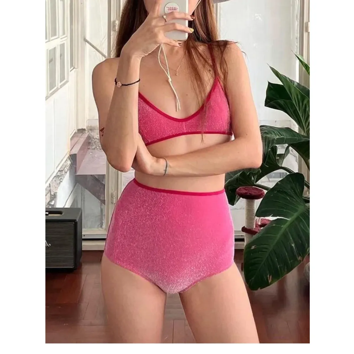 Glitter Bikini Set – High Waist Shiny Contrast Trim Beachwear - Swimsuits - Swimwear - 19