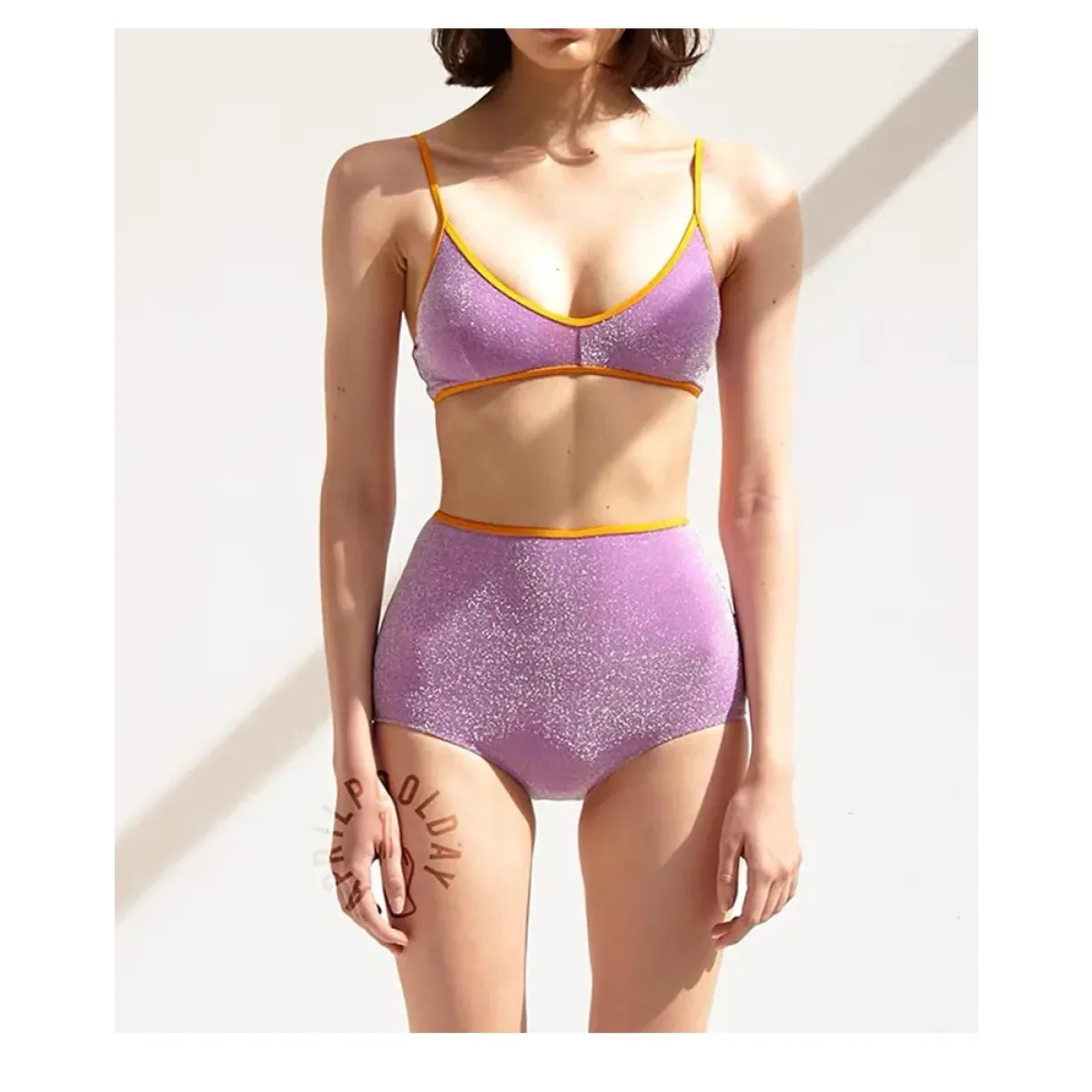 Glitter Bikini Set – High Waist Shiny Contrast Trim Beachwear - Swimsuits - Swimwear - 13