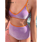 Glitter Bikini Set – High Waist Shiny Contrast Trim Beachwear - Swimsuits - Swimwear - 2