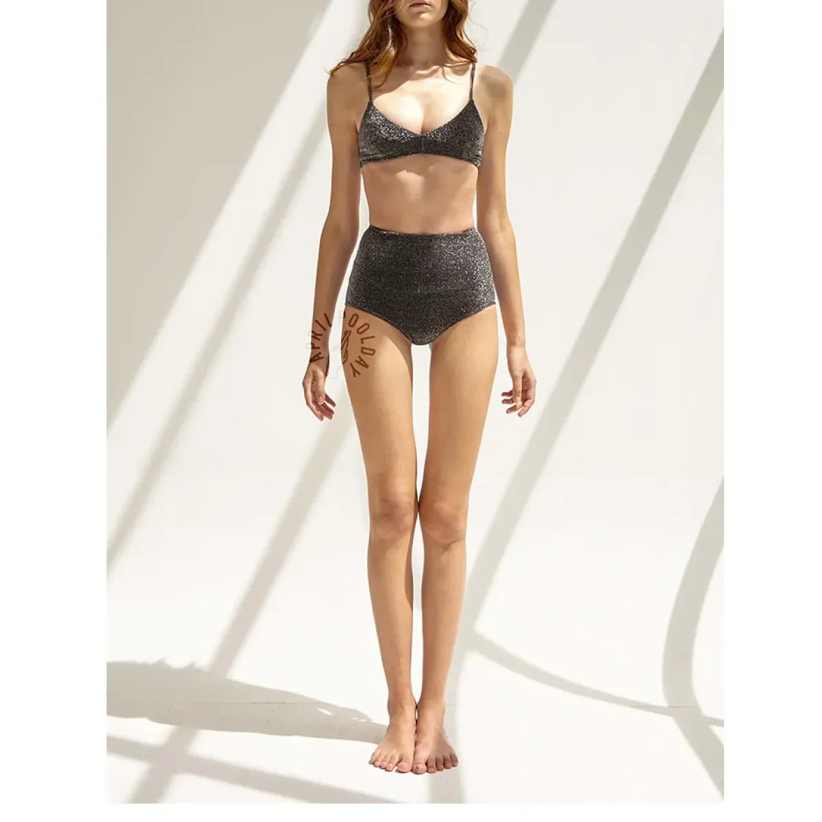 Glitter Bikini Set – High Waist Shiny Contrast Trim Beachwear - Swimsuits - Swimwear - 26