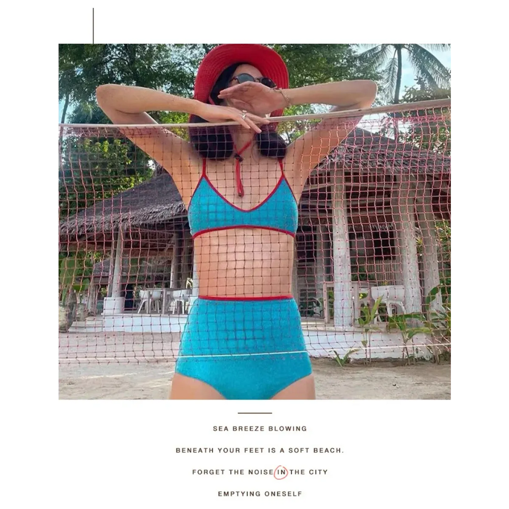 Glitter Bikini Set – High Waist Shiny Contrast Trim Beachwear - Swimsuits - Swimwear - 6