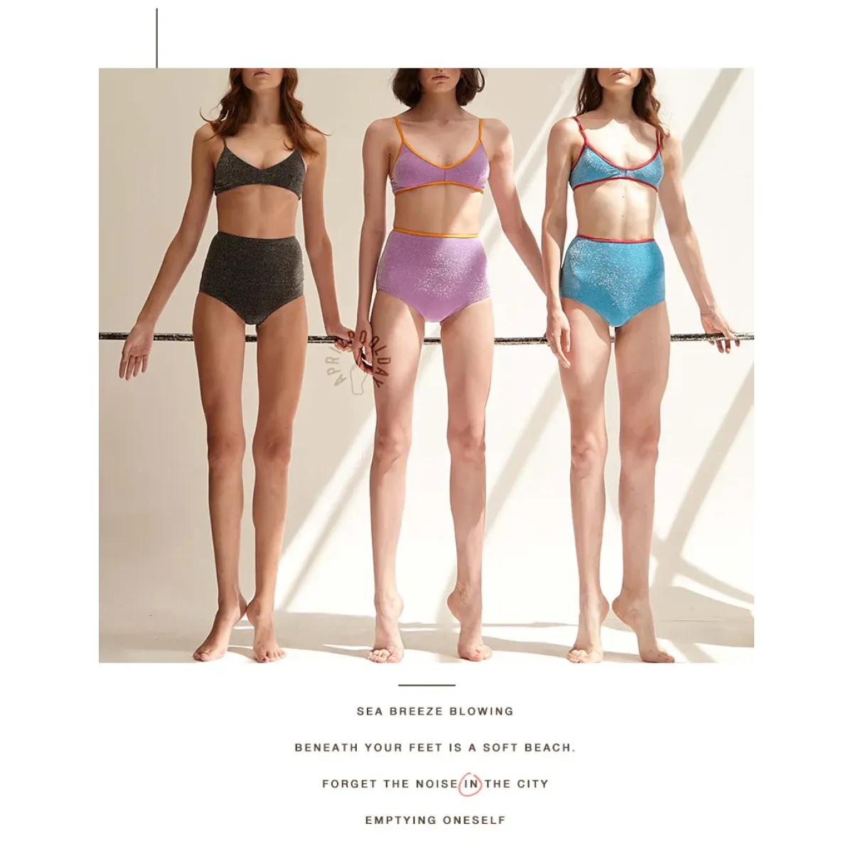 Glitter Bikini Set – High Waist Shiny Contrast Trim Beachwear - Swimsuits - Swimwear - 17