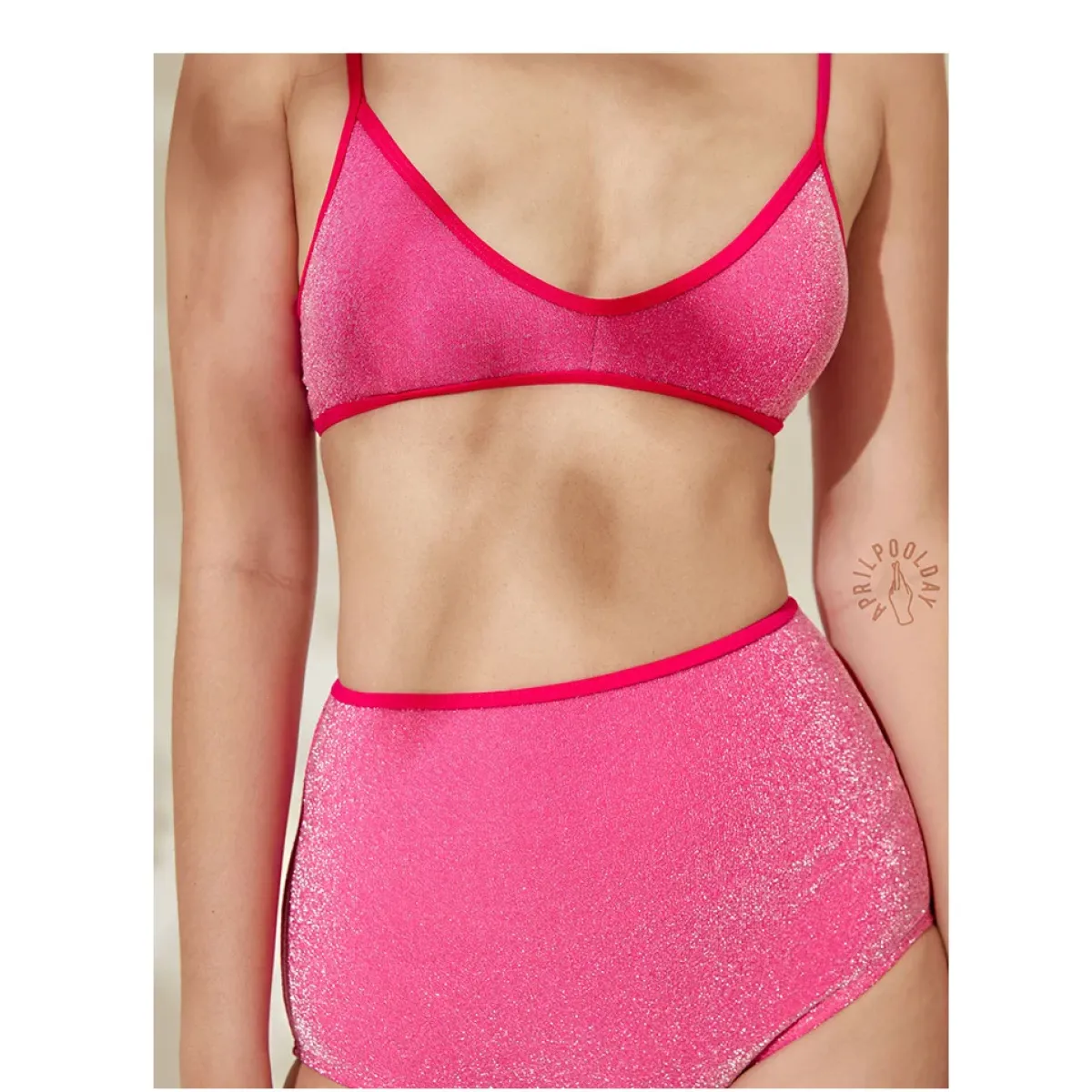 Glitter Bikini Set – High Waist Shiny Contrast Trim Beachwear - Swimsuits - Swimwear - 22