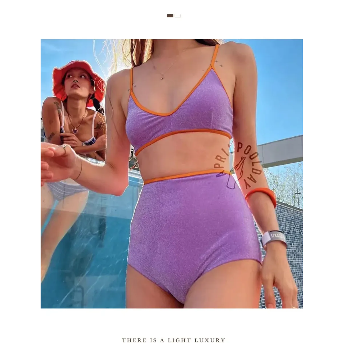 Glitter Bikini Set – High Waist Shiny Contrast Trim Beachwear - Swimsuits - Swimwear - 15