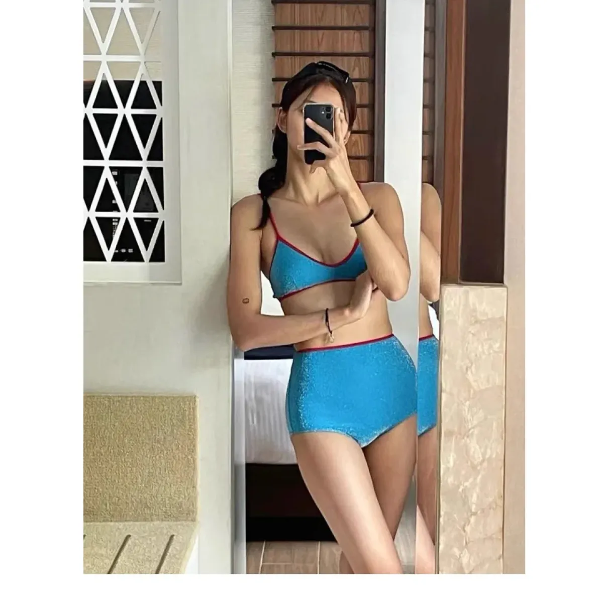 Glitter Bikini Set – High Waist Shiny Contrast Trim Beachwear - Swimsuits - Swimwear - 11