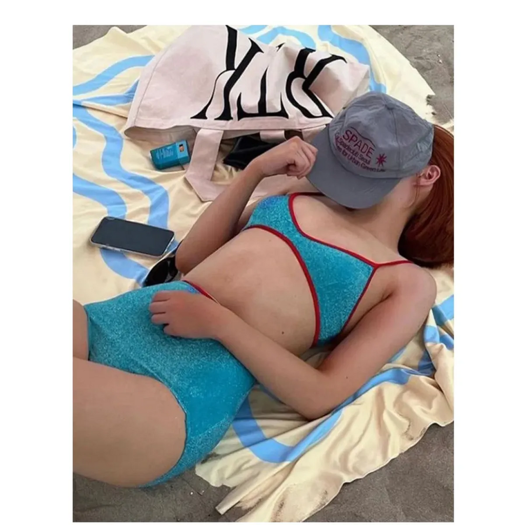 Glitter Bikini Set – High Waist Shiny Contrast Trim Beachwear - Swimsuits - Swimwear - 7