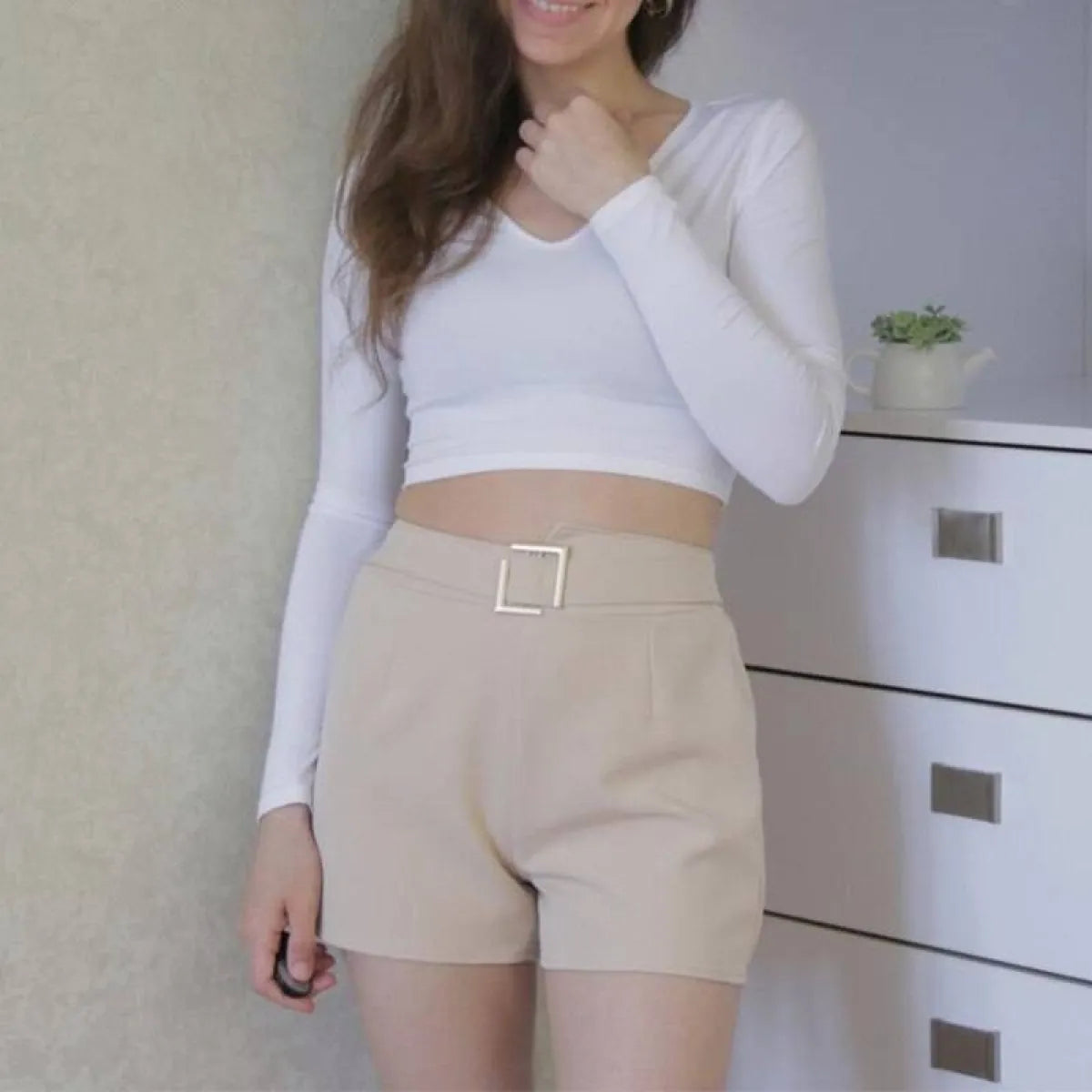 Solid High Waist Shorts - Bottoms - 1