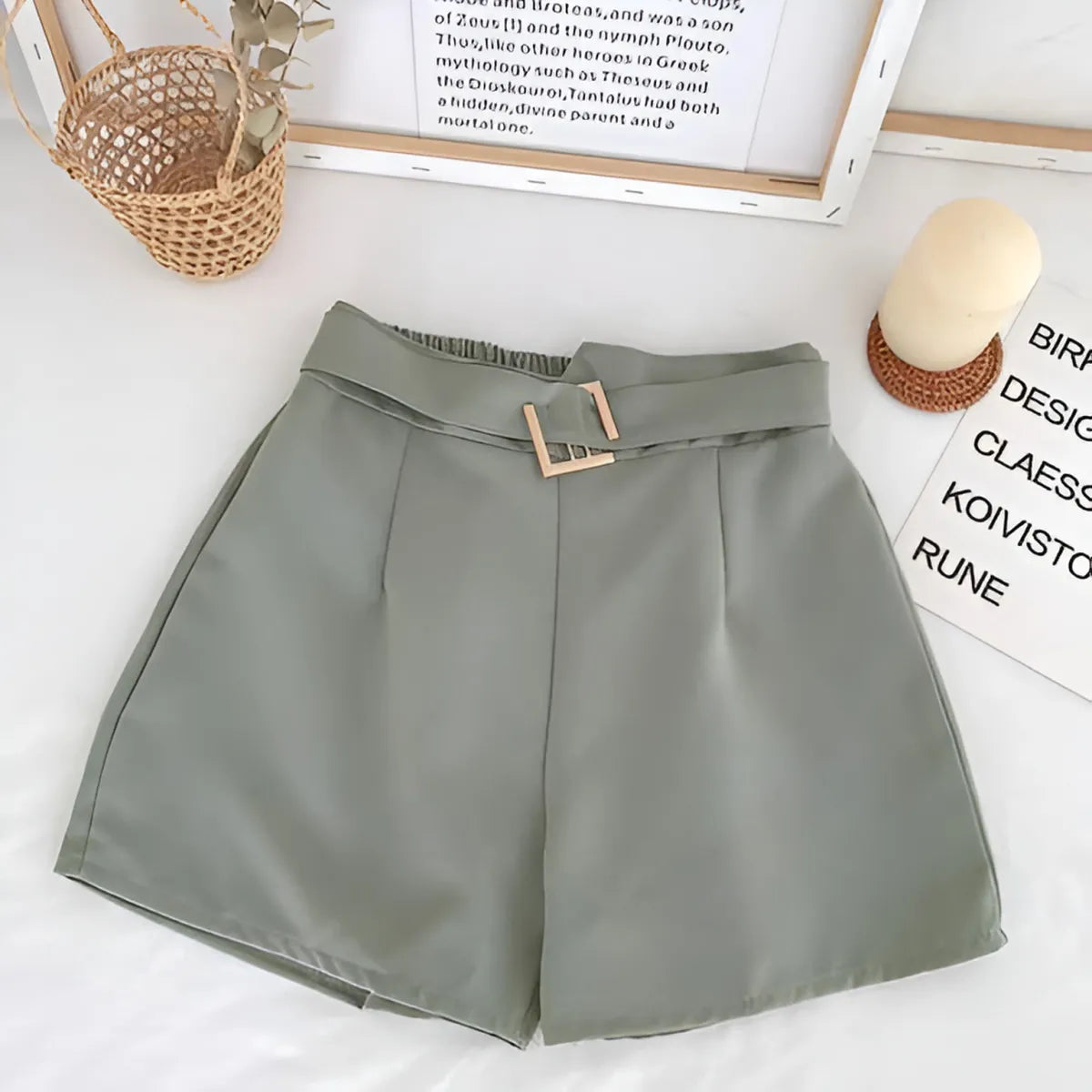 Solid High Waist Shorts - Bottoms - 21