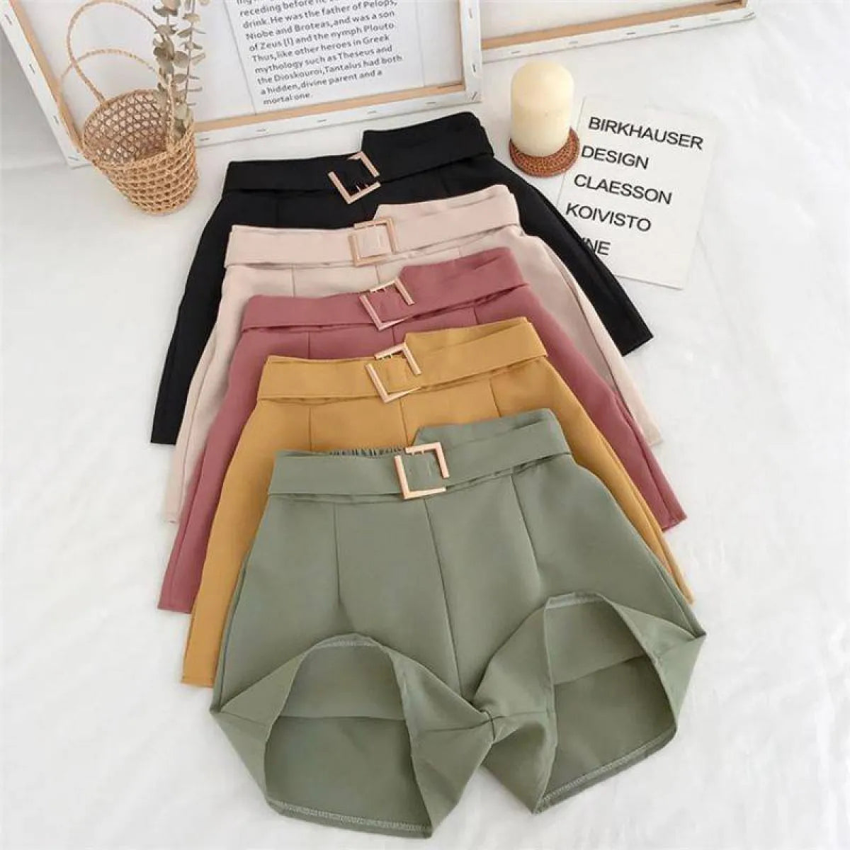 Solid High Waist Shorts - Bottoms - 5