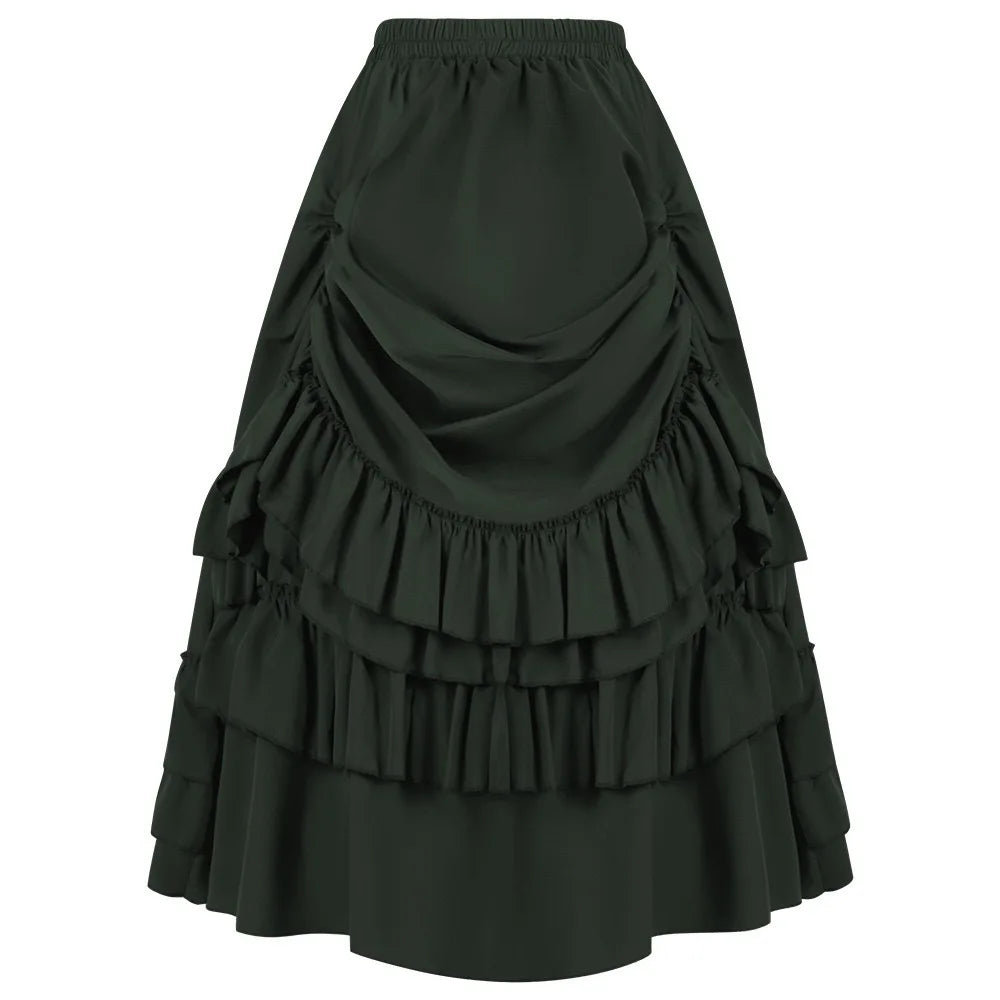 High Waist Victorian Ruffled Skirt – Gothic Steampunk - Green / XXL / CHINA - Bottoms - Skirts - 2025 - 19