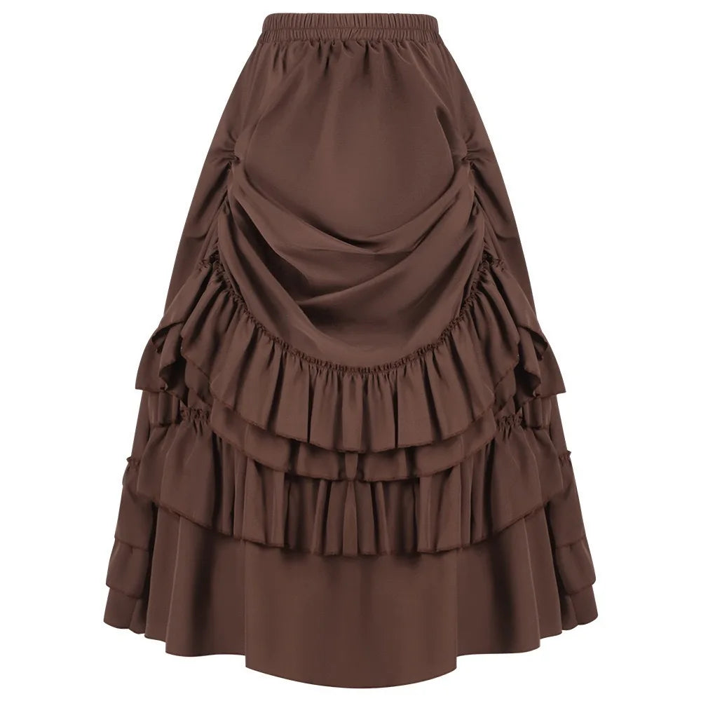 High Waist Victorian Ruffled Skirt – Gothic Steampunk - Brown / S / CHINA - Bottoms - Skirts - 2025 - 20 - Worldwide