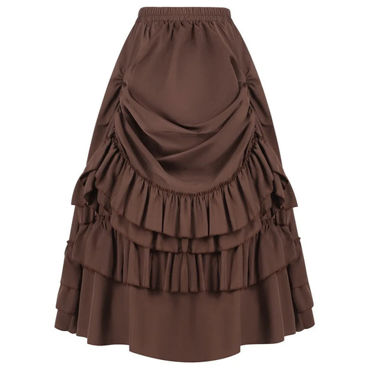 High Waist Victorian Ruffled Skirt – Gothic Steampunk - Brown / S / CHINA - Bottoms - Skirts - 2025 - 20 - Worldwide