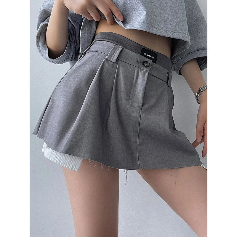 High Waist Woolen Frill Skirt - dark gray / XS - Bottoms - Outfit Sets - 7 - 2024