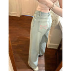 Wide Leg Jeans – High Waist Y2K Bow Embroidery - Bottoms - Women’s Jeans - 1