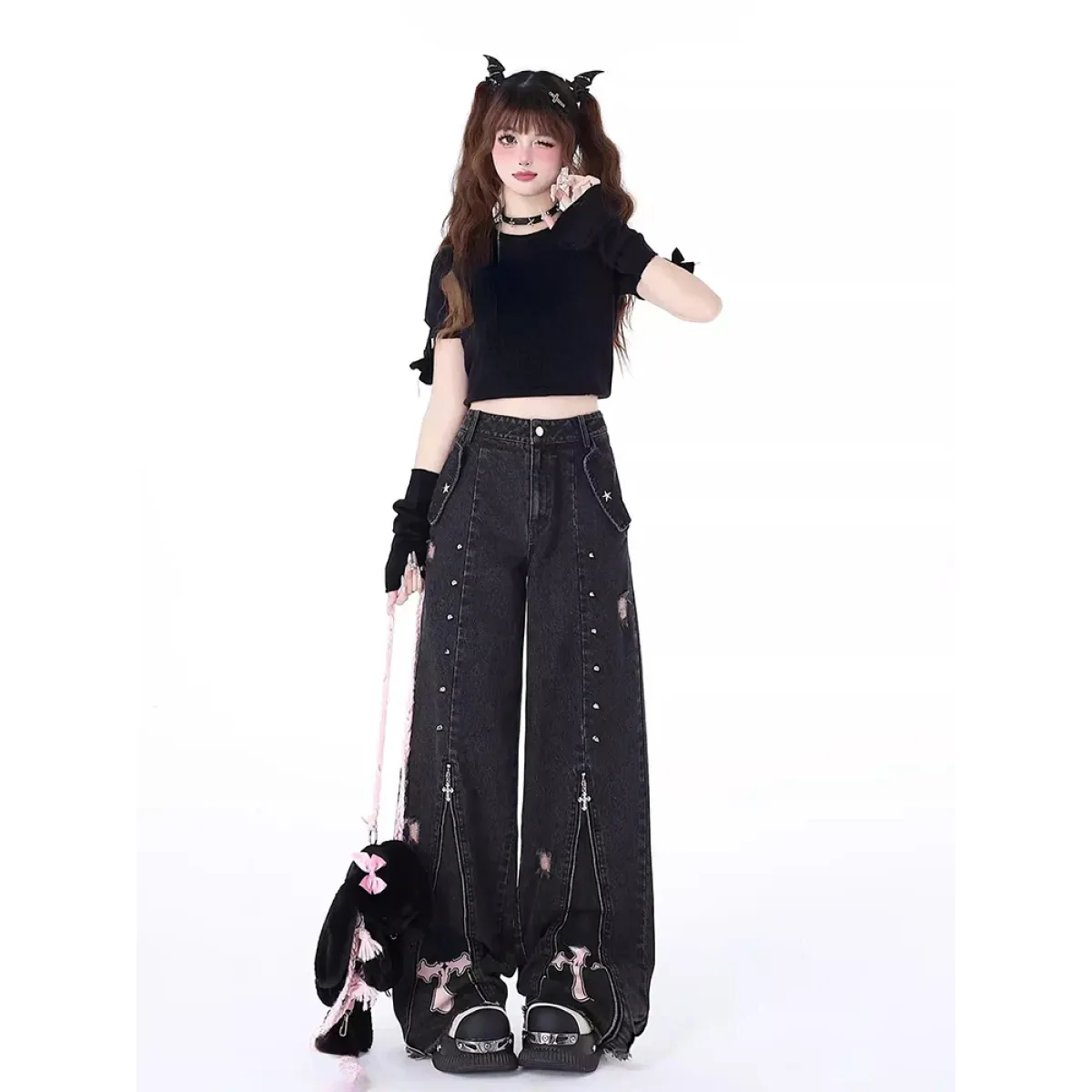 Gothic Harajuku Baggy Jeans – High Waist Y2K Denim Pants - Bottoms - Women’s Jeans - 3