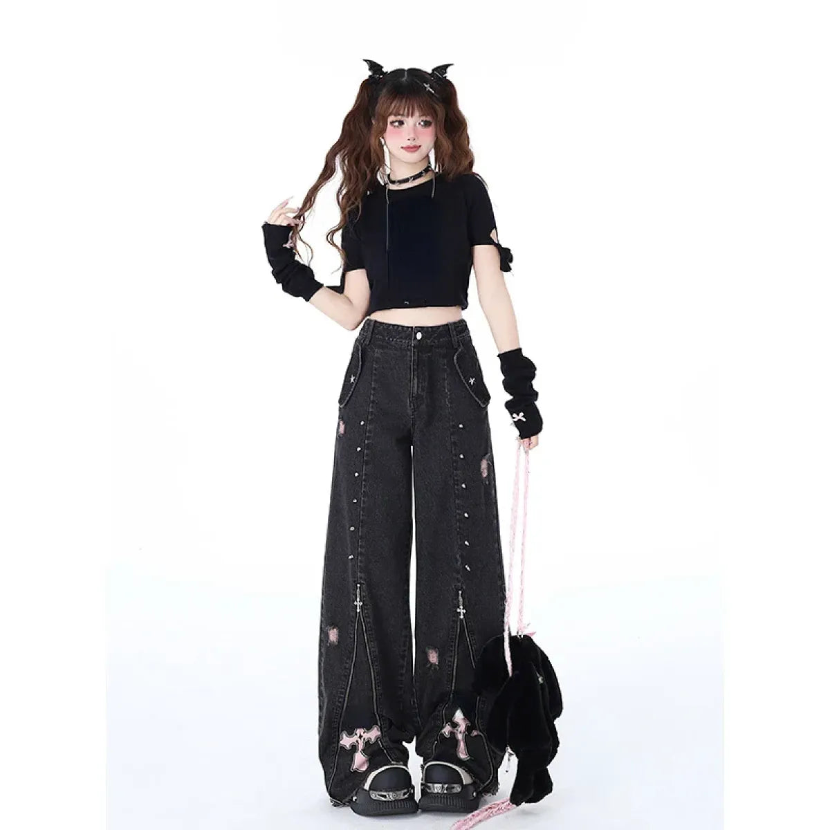 Gothic Harajuku Baggy Jeans – High Waist Y2K Denim Pants - Bottoms - Women’s Jeans - 4