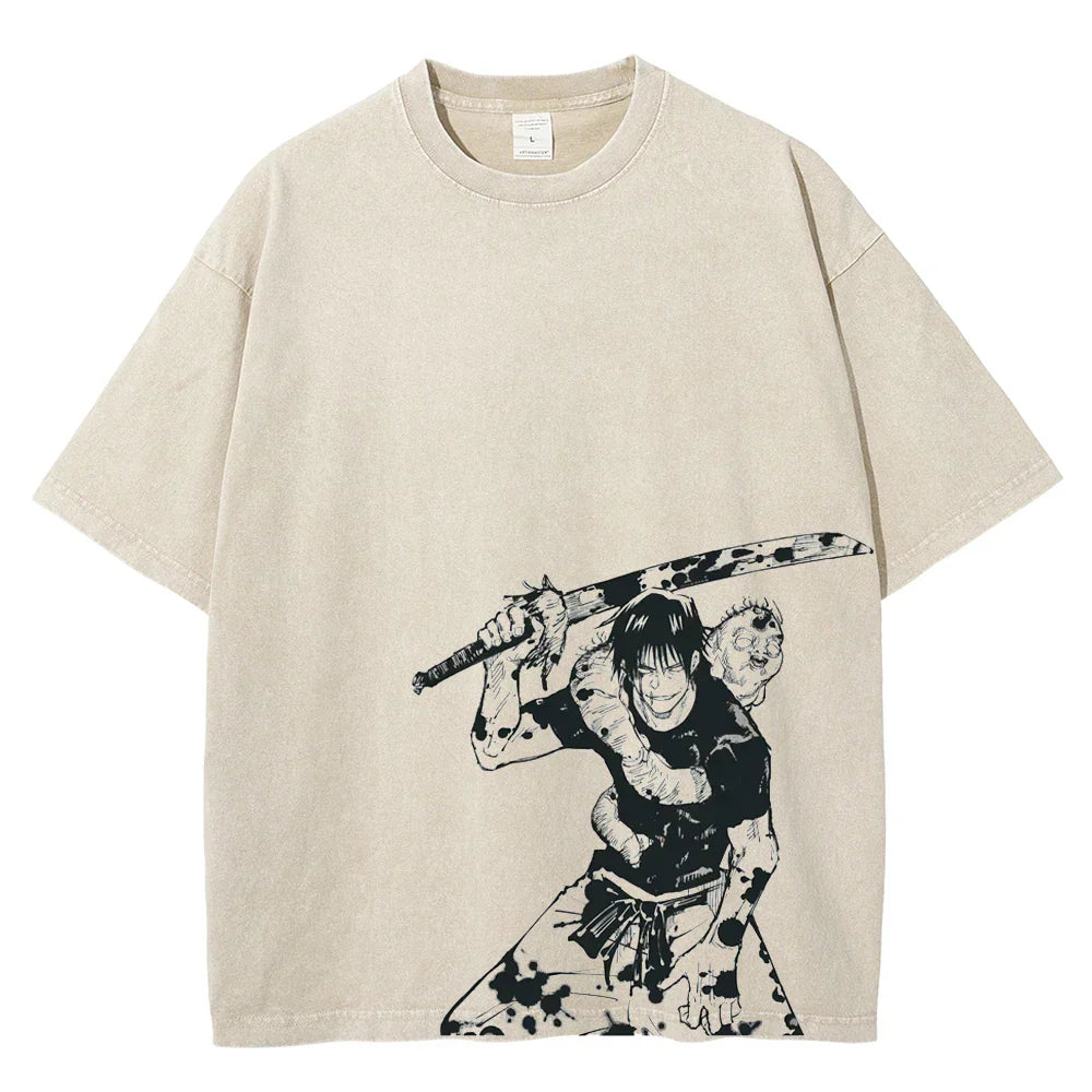 Hip Hop Streetwear Vintage T-shirt - Japanese Anime Graphic Print - Beige / S - T-Shirts - Shirts & Tops - 7 - 2024