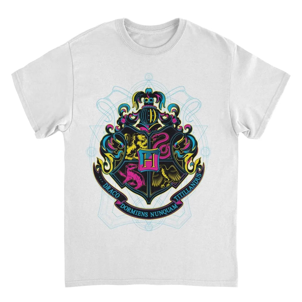 Hogwarts Neon Crest White T-Shirt - T-Shirts - T-Shirt - 1