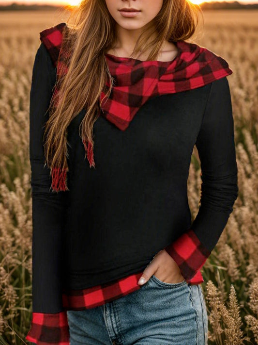 Plaid Long Sleeve Hooded Blouse - Black / S - Women’s Clothing & Accessories - Shirts & Tops - 1 - 2024