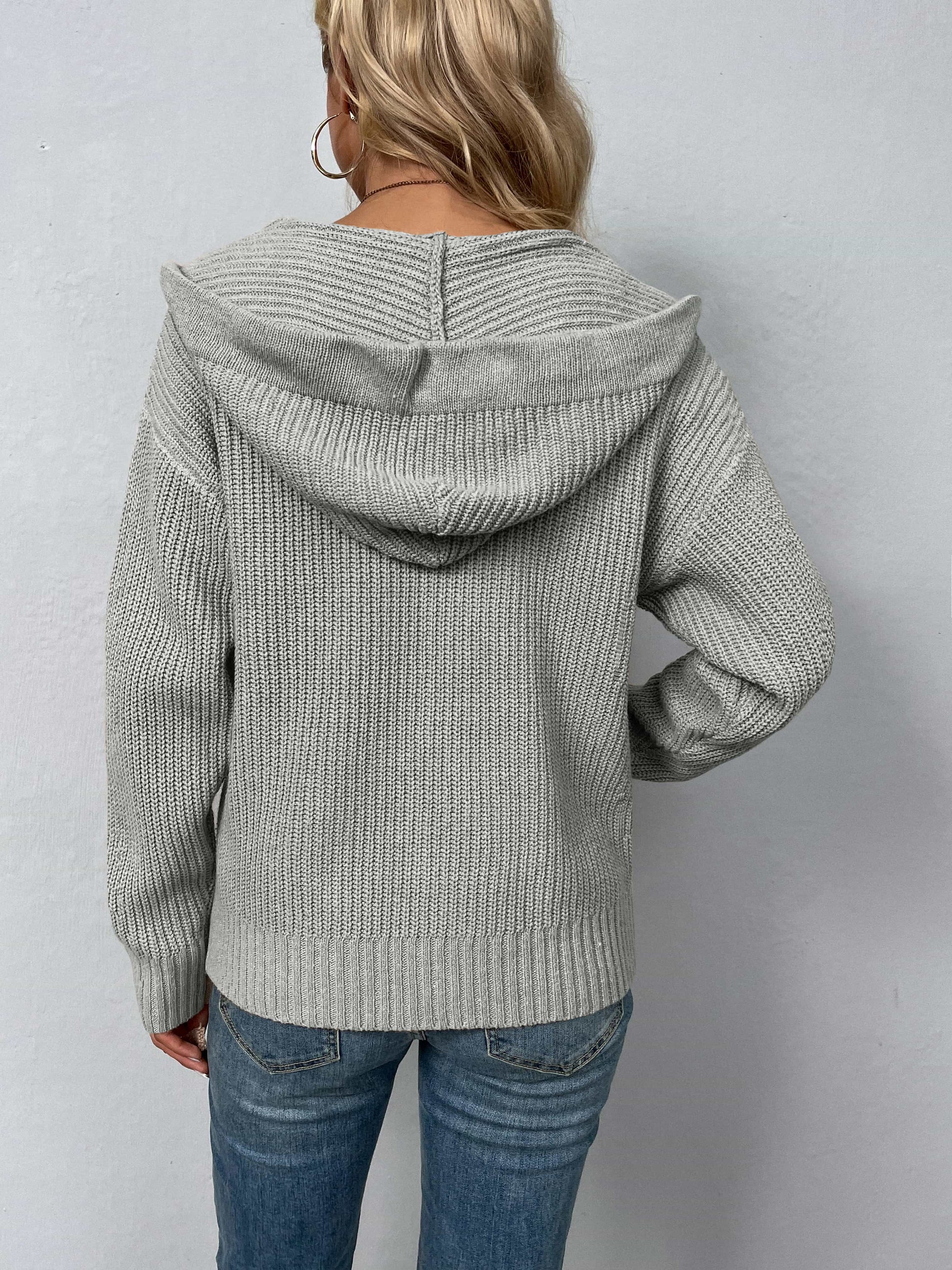 Zip-Up Drawstring Detail Hooded Cardigan - Women’s Clothing & Accessories - Shirts & Tops - 13 - 2024