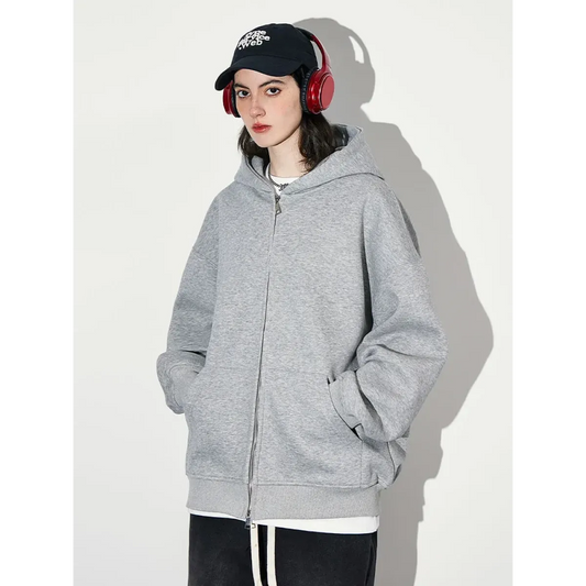 Gray Double-Zip Hooded Jacket with Pockets - Women’s Clothing & Accessories - Jacket - 1