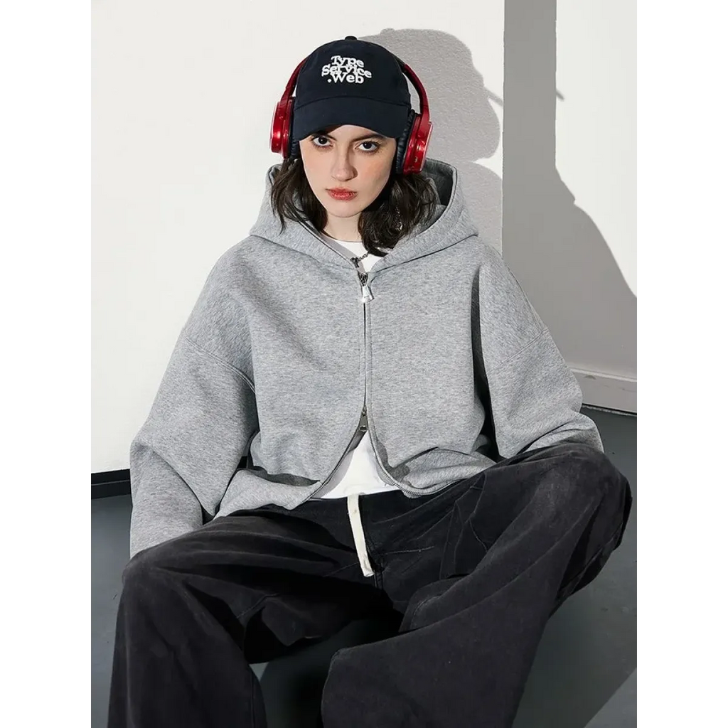 Gray Double-Zip Hooded Jacket with Pockets - Women’s Clothing & Accessories - Jacket - 4