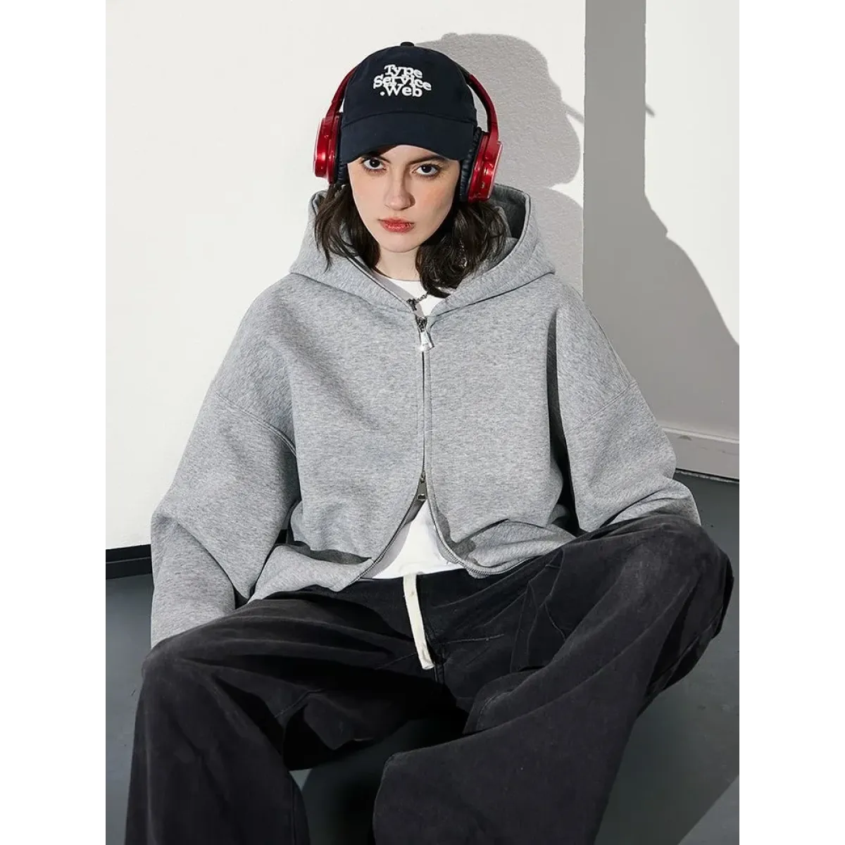 Gray Double-Zip Hooded Jacket with Pockets - Women’s Clothing & Accessories - Jacket - 4