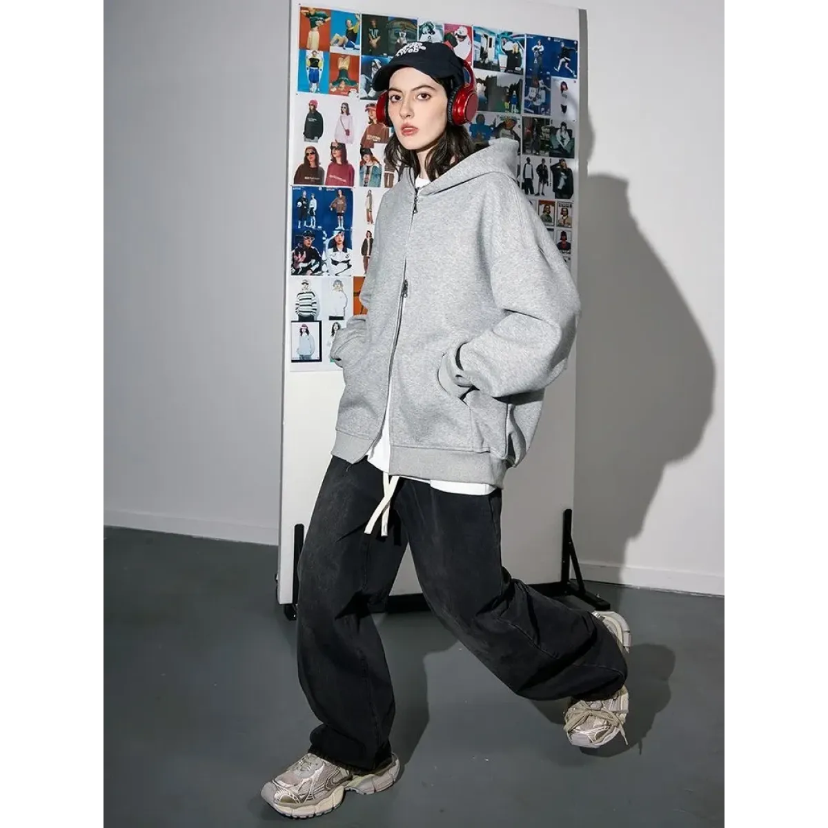 Gray Double-Zip Hooded Jacket with Pockets - Women’s Clothing & Accessories - Jacket - 5