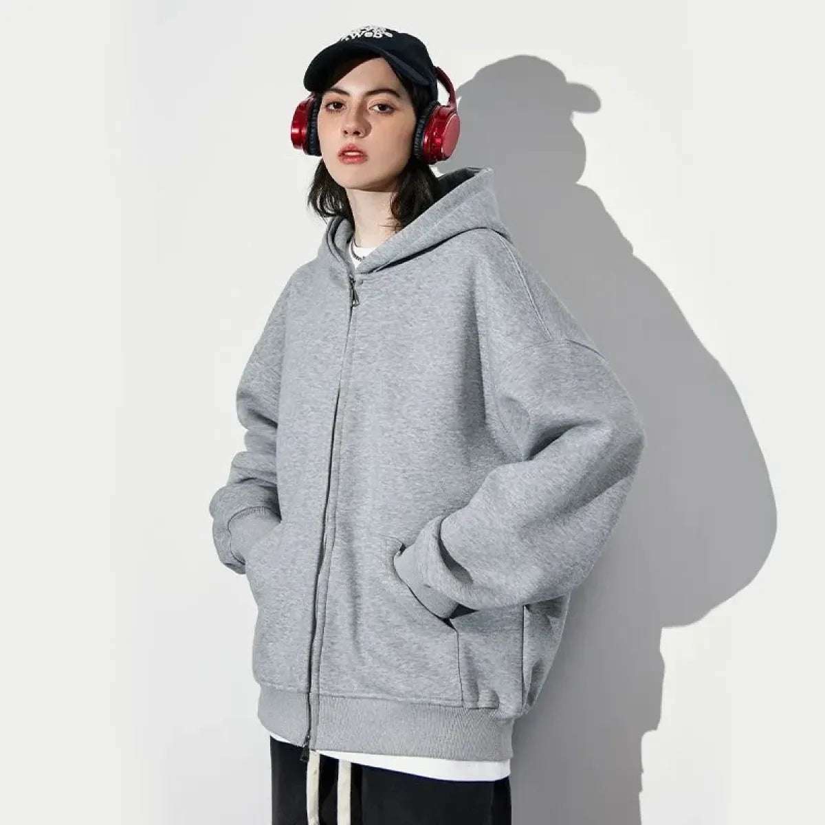 Gray Double-Zip Hooded Jacket with Pockets - Women’s Clothing & Accessories - Jacket - 6