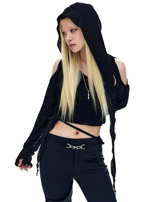 Hooded Long Sleeve Crop Top - T-Shirts - Clothing Tops - 1 - 2024