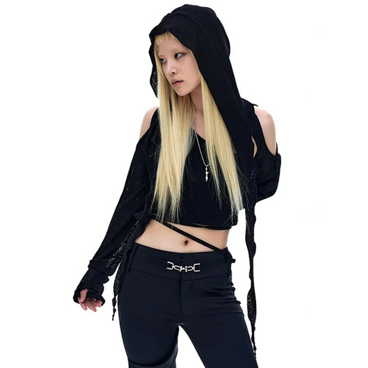 Hooded Long Sleeve Crop Top - T-Shirts - Long - Hooded - Crop Tops - 2