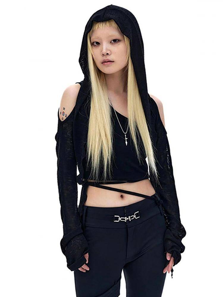 Hooded Long Sleeve Crop Top - Black / S - T-Shirts - Clothing Tops - 21 - 2024