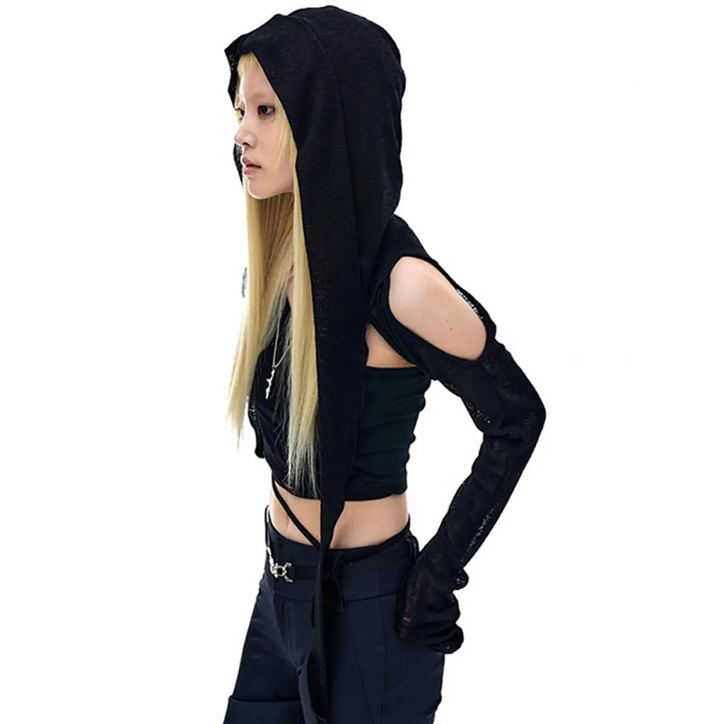 Hooded Long Sleeve Crop Top - T-Shirts - Long - Hooded - Crop Tops - 3