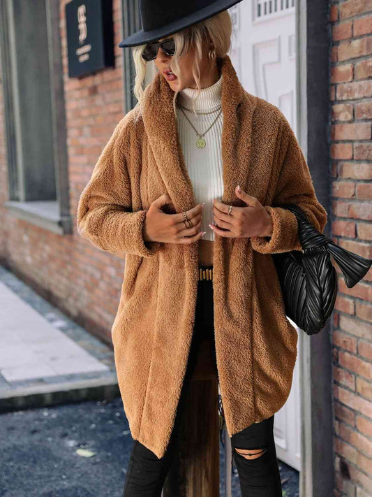 Open Front Hooded Teddy Coat - Caramel / S - Jackets - Coats & Jackets - 1 - 2024