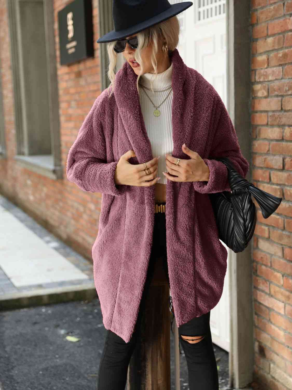 Open Front Hooded Teddy Coat - Moonlit Mauve / S - Jackets - Coats & Jackets - 8 - 2024