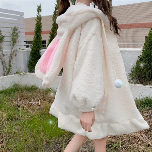 Velvet Bunny Ear Fleece Hoodie Dress - All Dresses - Hoodie - 1