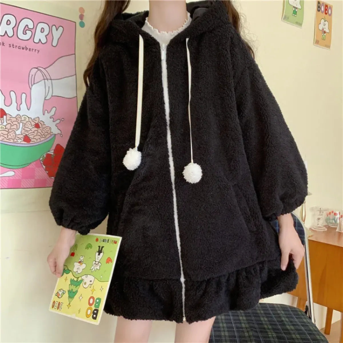 Velvet Bunny Ear Fleece Hoodie Dress - All Dresses - Hoodie - 4