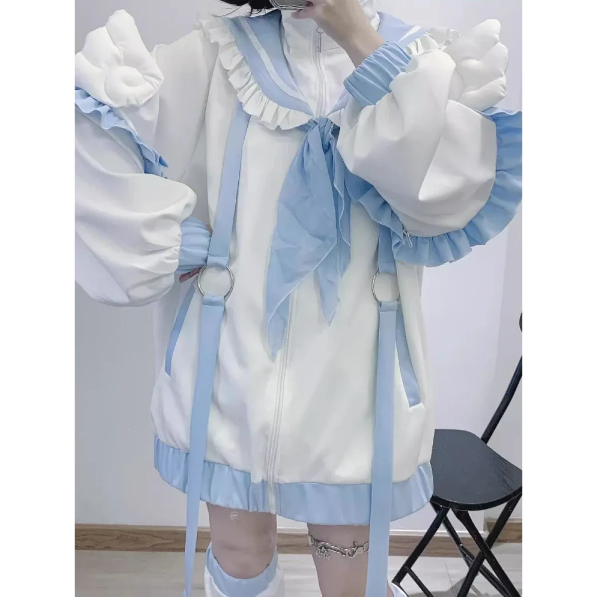 Kawaii Sailor Ruffle Hoodie Set - Women’s Clothing & Accessories - Women’s Hoodies - 3