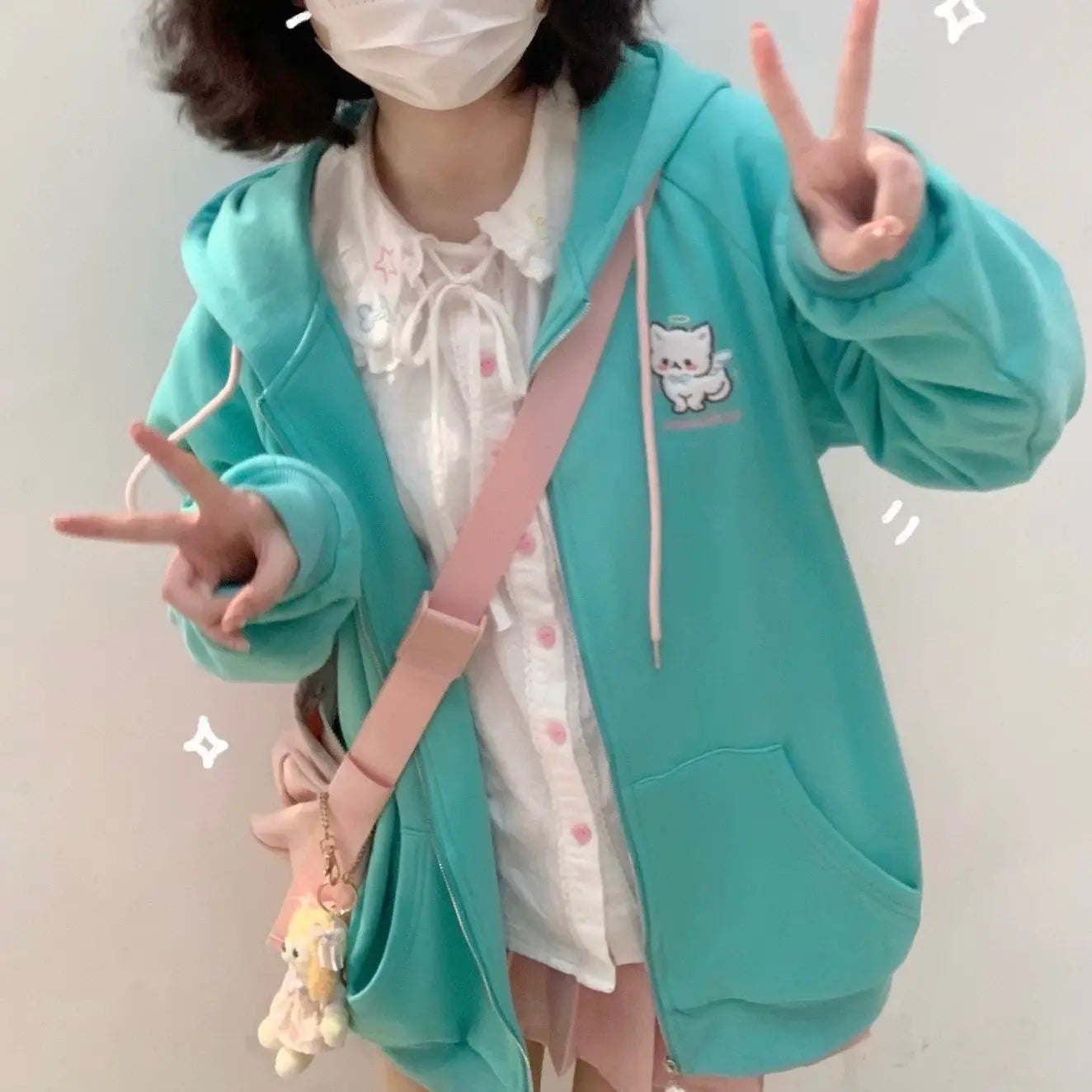 Cat Ear Harajuku Zip-Up Hoodie - Sweet Japanese Style - Green / S - Hoodies & Sweatshirts - Shirts & Tops - 7 - 2024