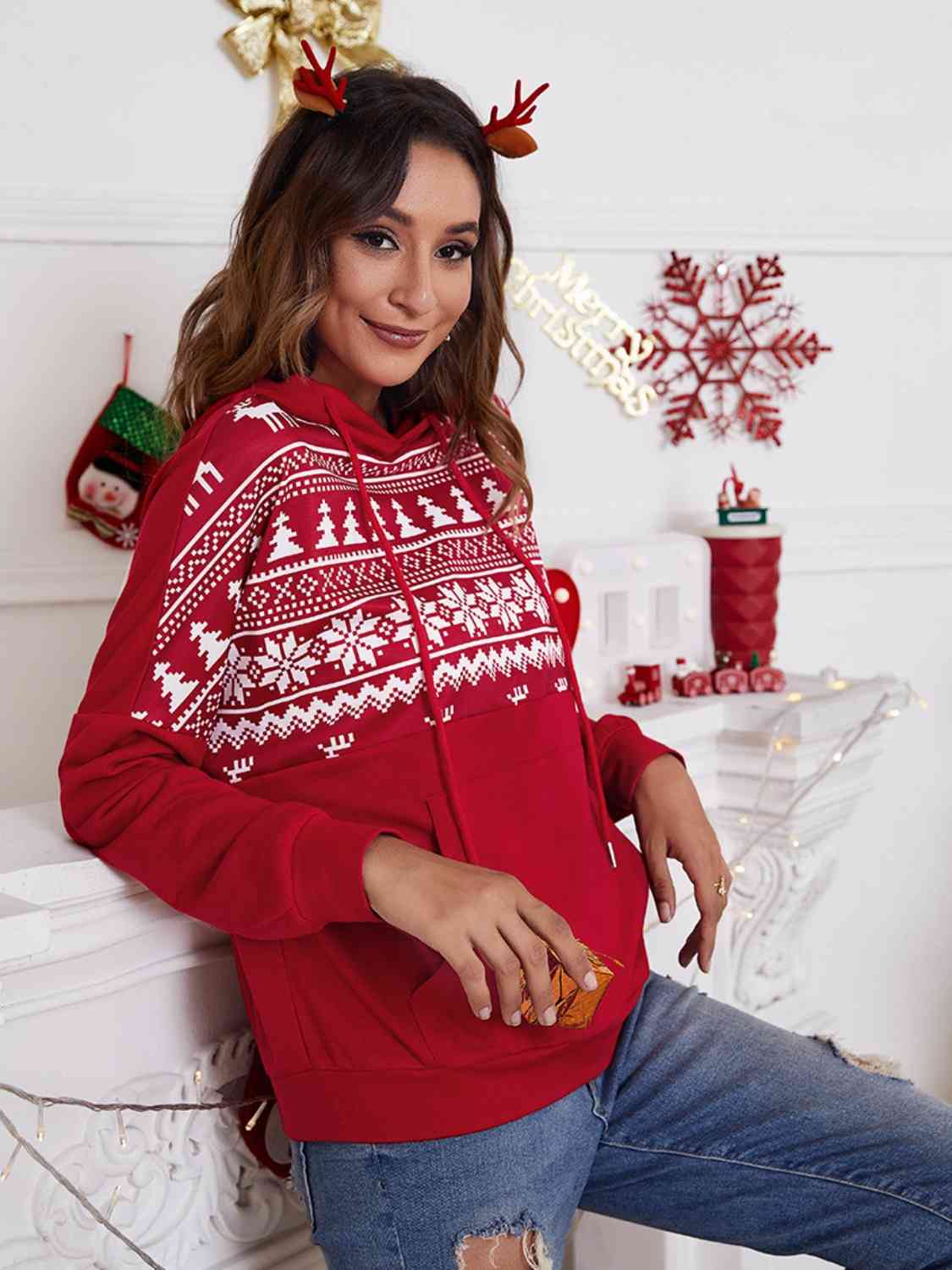 Christmas Drawstring Hoodie with Pocket - Hoodies & Sweatshirts - Shirts & Tops - 2 - 2024