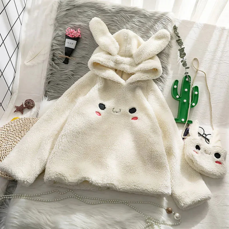 Cute Rabbit Ear Winter Hoodie - Sweet Bunny Cartoon White Coat - White / M(40-50KG) / Nearest Warehouse - Hoodies &