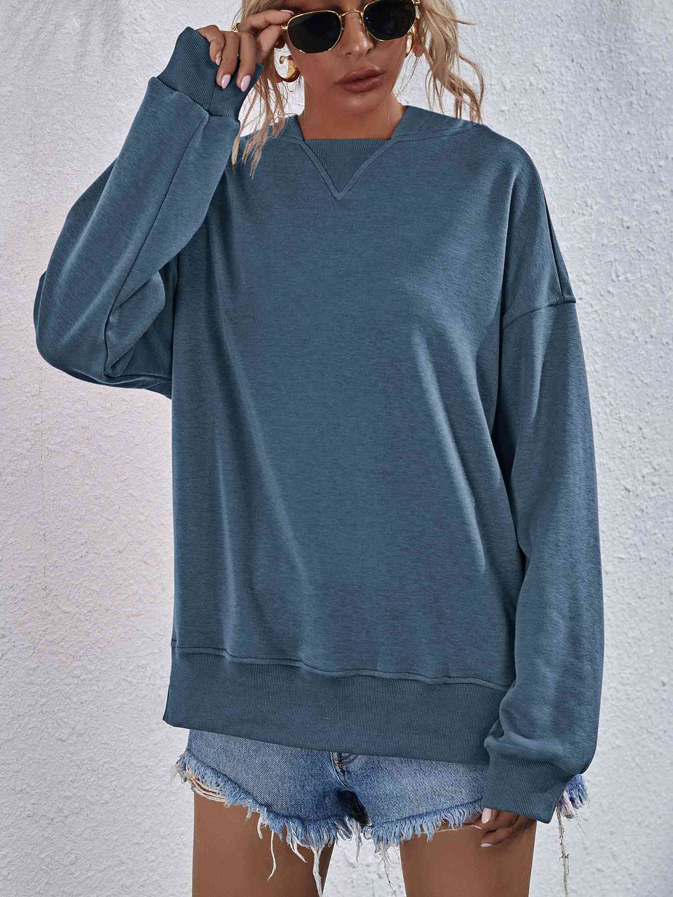 Dropped Shoulder Slit Hoodie - Blue / S - Hoodies & Sweatshirts - Shirts & Tops - 22 - 2024