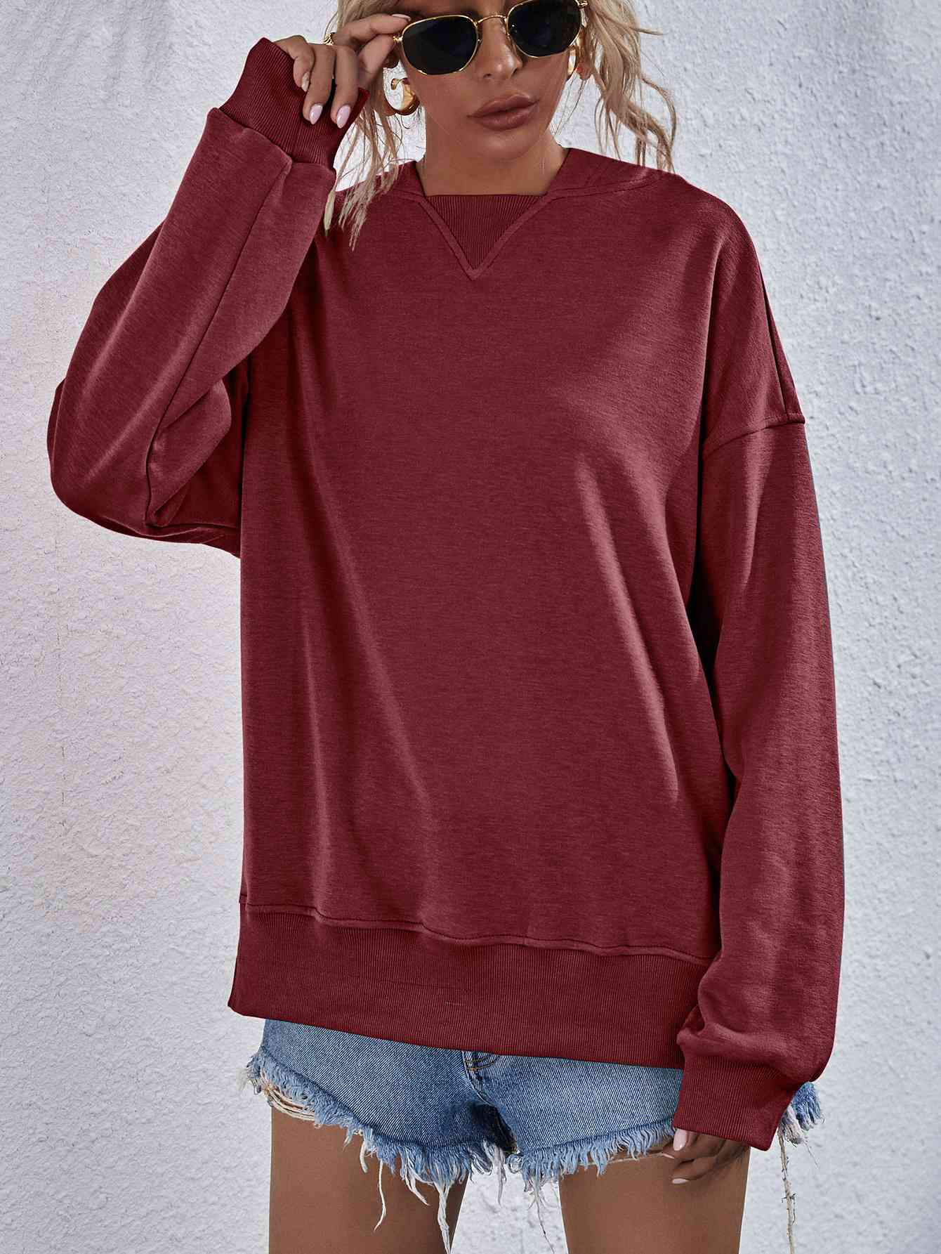 Dropped Shoulder Slit Hoodie - Dark Red / S - Hoodies & Sweatshirts - Shirts & Tops - 13 - 2024