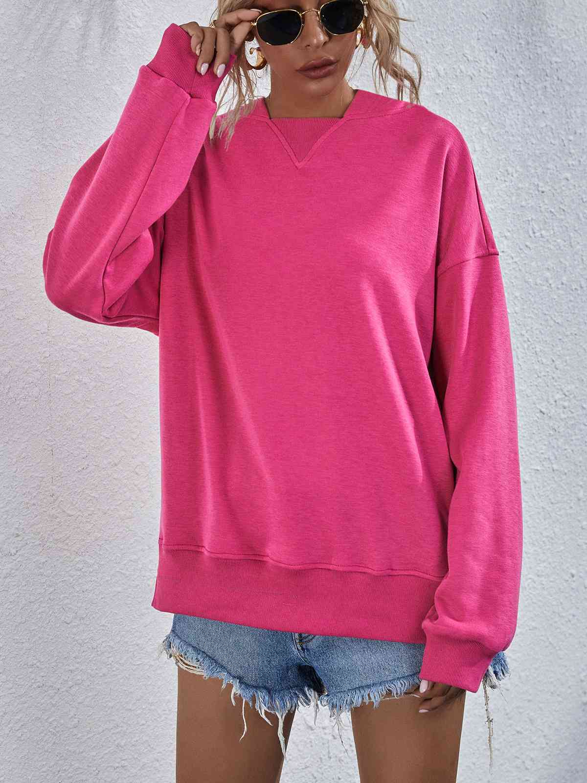 Dropped Shoulder Slit Hoodie - Pink / S - Hoodies & Sweatshirts - Shirts & Tops - 1 - 2024